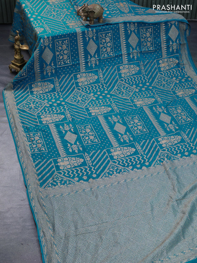 Banarasi crepe silk saree cs blue with allover thread & zari weaves and woven border