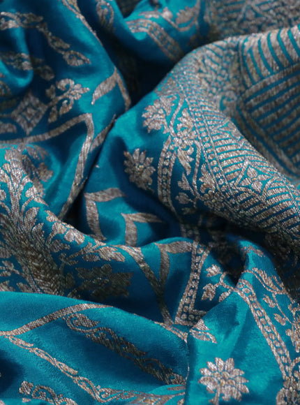 Banarasi crepe silk saree cs blue with allover thread & zari weaves and woven border