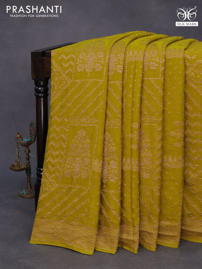 Banarasi crepe silk saree yellow with allover thread & zari weaves and woven border