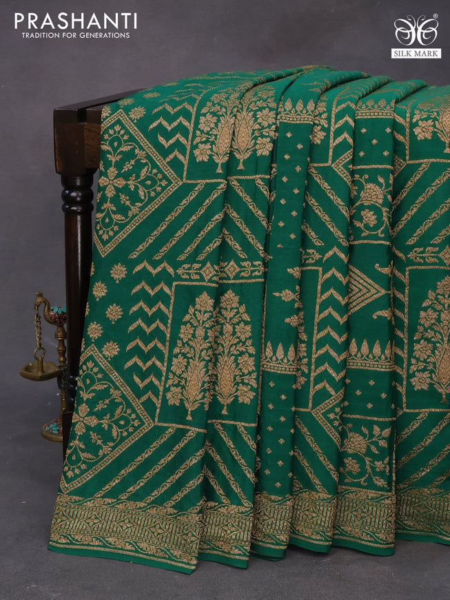 Banarasi crepe silk saree green with allover thread & zari weaves and woven border