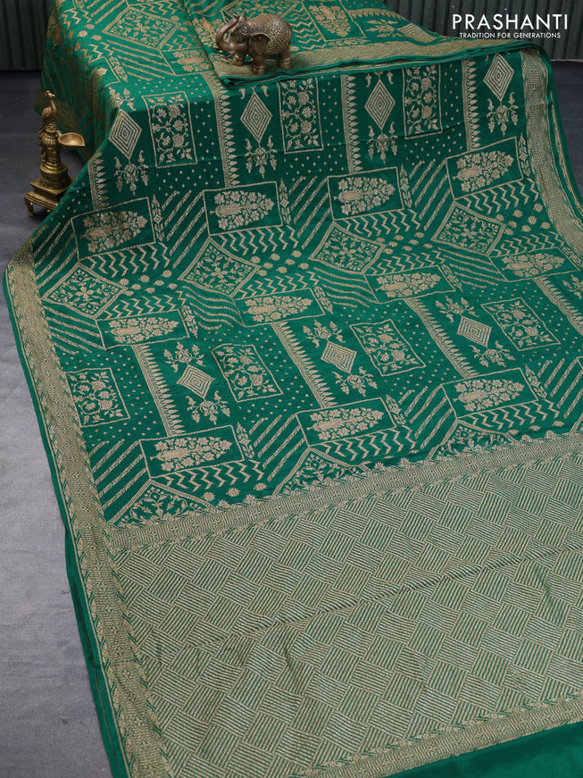 Banarasi crepe silk saree green with allover thread & zari weaves and woven border