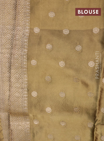 Mushru silk saree olive green with allover self emboss and zari woven butta border