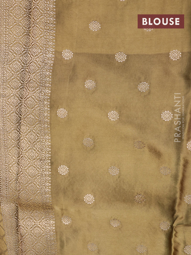 Mushru silk saree olive green with allover self emboss and zari woven butta border