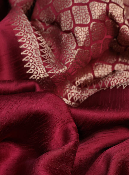 Mushru silk saree maroon with allover self emboss and zari woven butta border