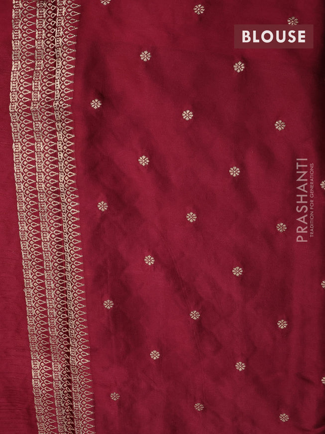 Mushru silk saree maroon with allover self emboss and zari woven butta border