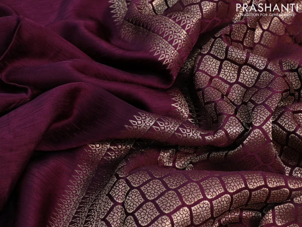 Mushru silk saree purple with allover self emboss and zari woven butta border