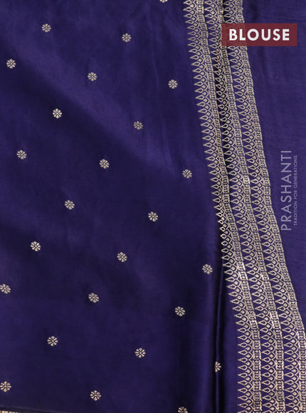 Mushru silk saree navy blue with allover self emboss and zari woven butta border