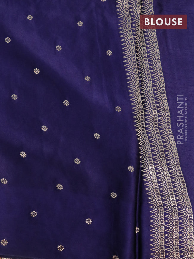 Mushru silk saree navy blue with allover self emboss and zari woven butta border