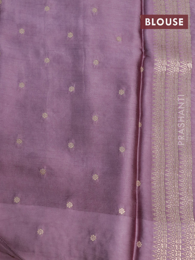 Mushru silk saree pastel purple with allover self emboss and zari woven butta border