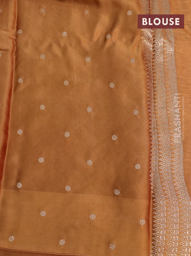 Mushru silk saree dark mustard with allover self emboss and zari woven butta border