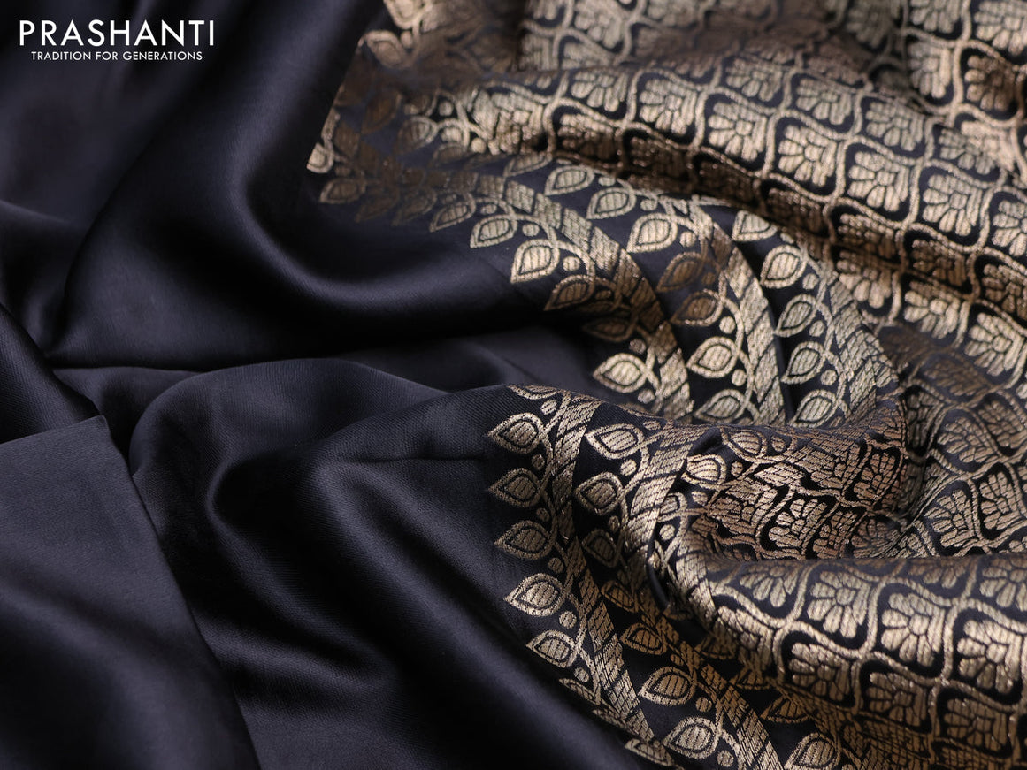 Mushru silk saree black with plain body and annam zari woven butta border