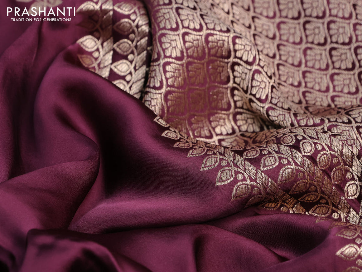 Mushru silk saree wine shade with plain body and annam zari woven butta border