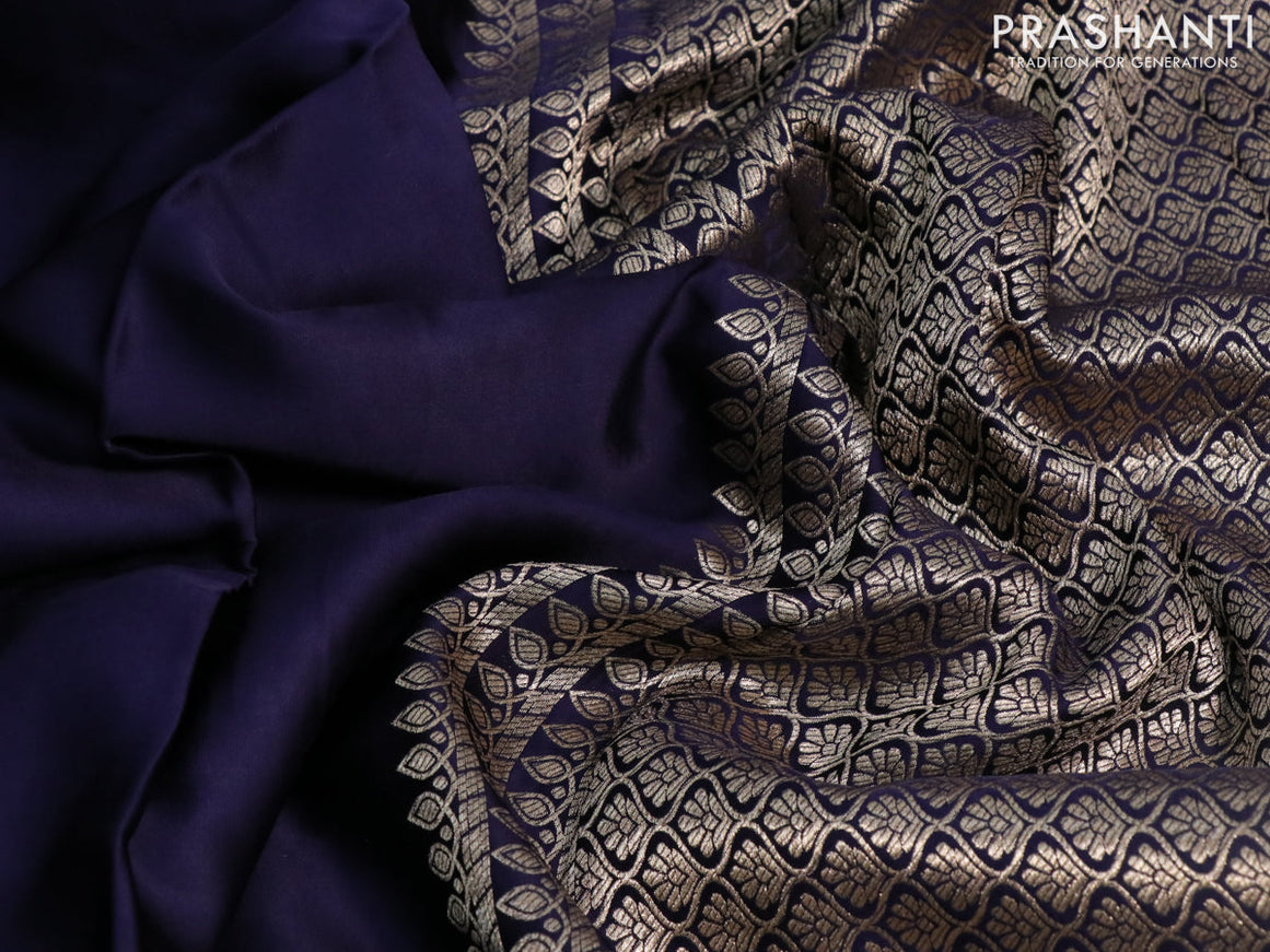 Mushru silk saree dark blue with plain body and annam zari woven butta border