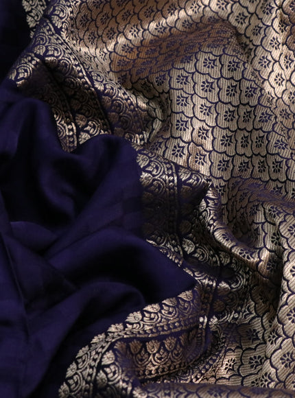 Mushru silk saree navy blue with allover self emboss and peacock zari woven butta border