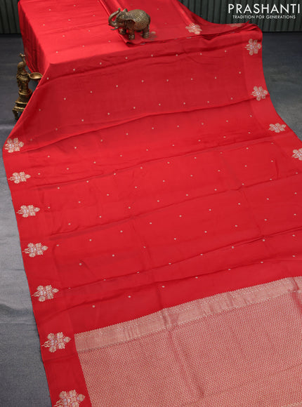 Mushru silk saree red with zari woven buttas and zari woven butta border