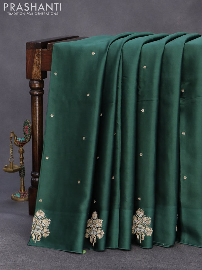 Mushru silk saree green with zari woven buttas and zari woven butta border