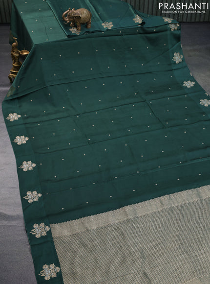 Mushru silk saree green with zari woven buttas and zari woven butta border