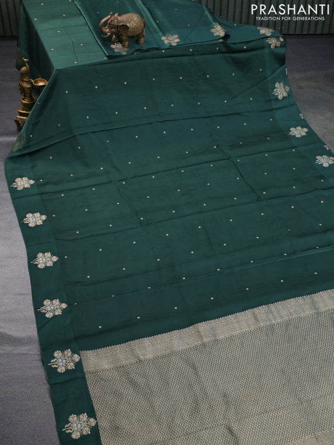 Mushru silk saree green with zari woven buttas and zari woven butta border