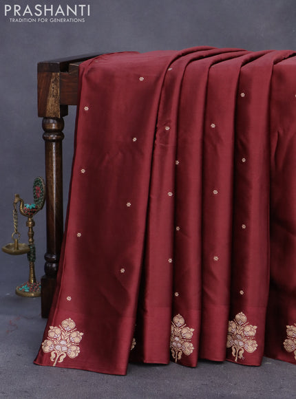 Mushru silk saree deep maroon with zari woven buttas and zari woven butta border