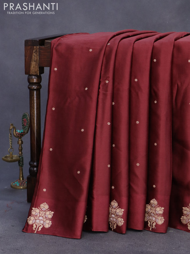 Mushru silk saree deep maroon with zari woven buttas and zari woven butta border