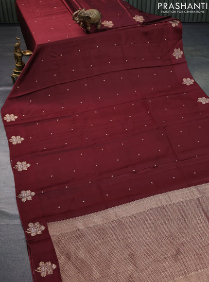 Mushru silk saree deep maroon with zari woven buttas and zari woven butta border