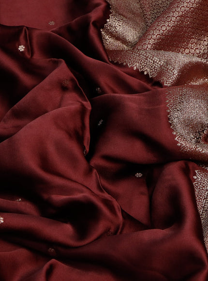 Mushru silk saree deep maroon with zari woven buttas and zari woven butta border