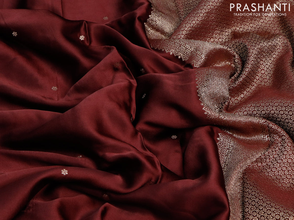 Mushru silk saree deep maroon with zari woven buttas and zari woven butta border