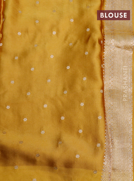 Mushru silk saree dark mustard with zari woven buttas and zari woven butta border