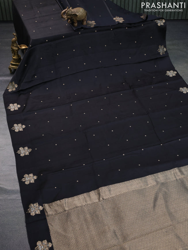 Mushru silk saree black with zari woven buttas and zari woven butta border