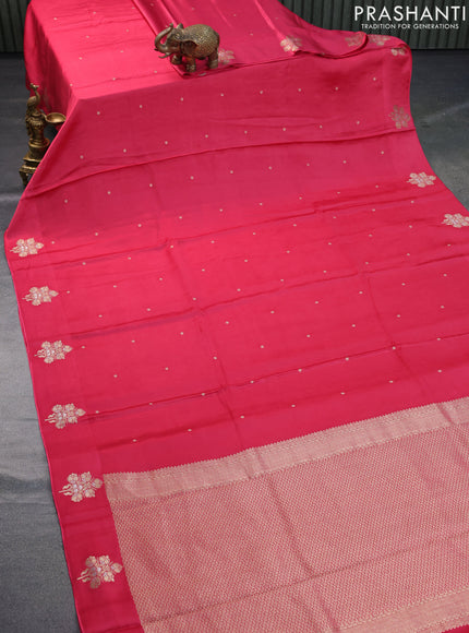 Mushru silk saree pink with zari woven buttas and zari woven butta border