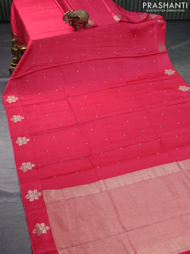 Mushru silk saree pink with zari woven buttas and zari woven butta border