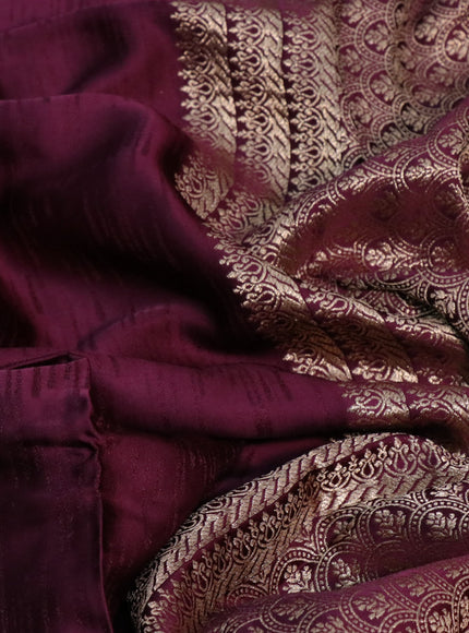 Mushru silk saree wine shade with allover self emboss and zari woven butta border