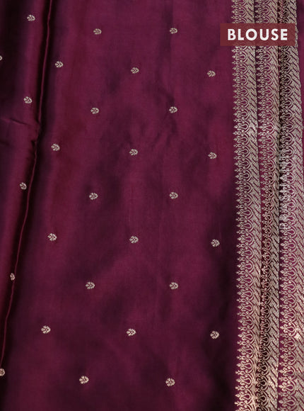 Mushru silk saree wine shade with allover self emboss and zari woven butta border