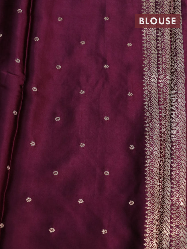 Mushru silk saree wine shade with allover self emboss and zari woven butta border