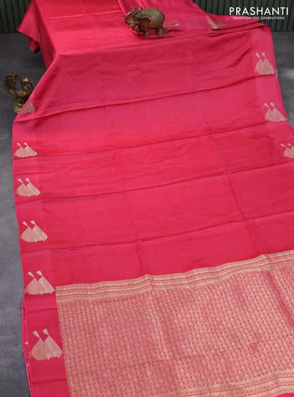 Mushru silk saree pink with allover self emboss and zari woven butta border