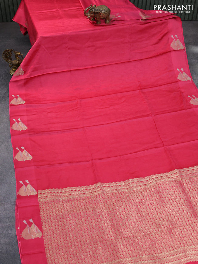 Mushru silk saree pink with allover self emboss and zari woven butta border