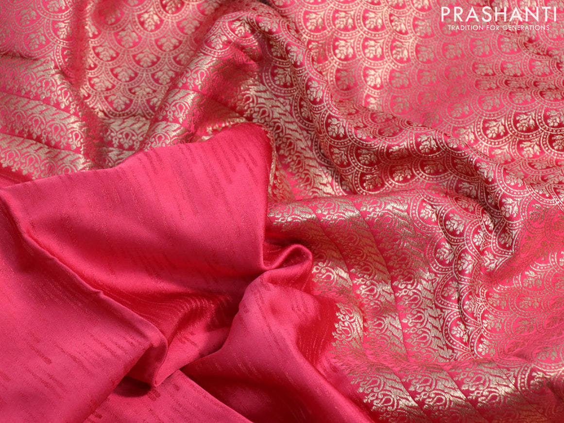 Mushru silk saree pink with allover self emboss and zari woven butta border