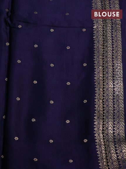 Mushru silk saree navy blue with allover self emboss and zari woven butta border