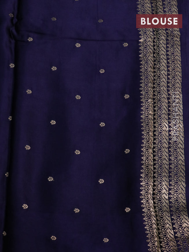 Mushru silk saree navy blue with allover self emboss and zari woven butta border