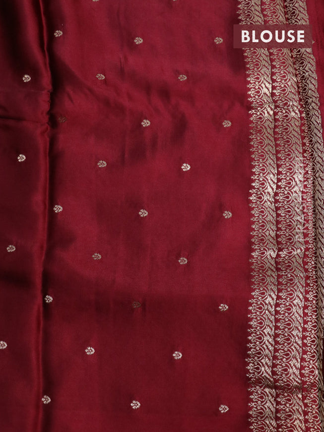 Mushru silk saree maroon with allover self emboss and zari woven butta border