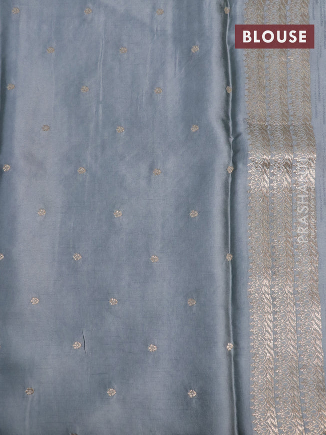 Mushru silk saree grey with allover self emboss and zari woven butta border