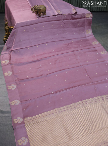 Mushru silk saree pastel purple with silver & gold zari woven buttas and zari woven butta border