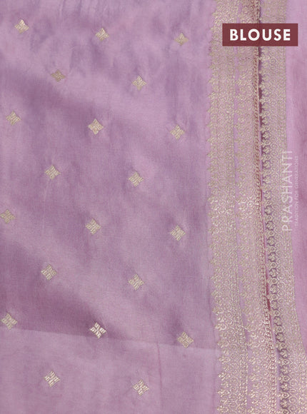 Mushru silk saree pastel purple with silver & gold zari woven buttas and zari woven butta border