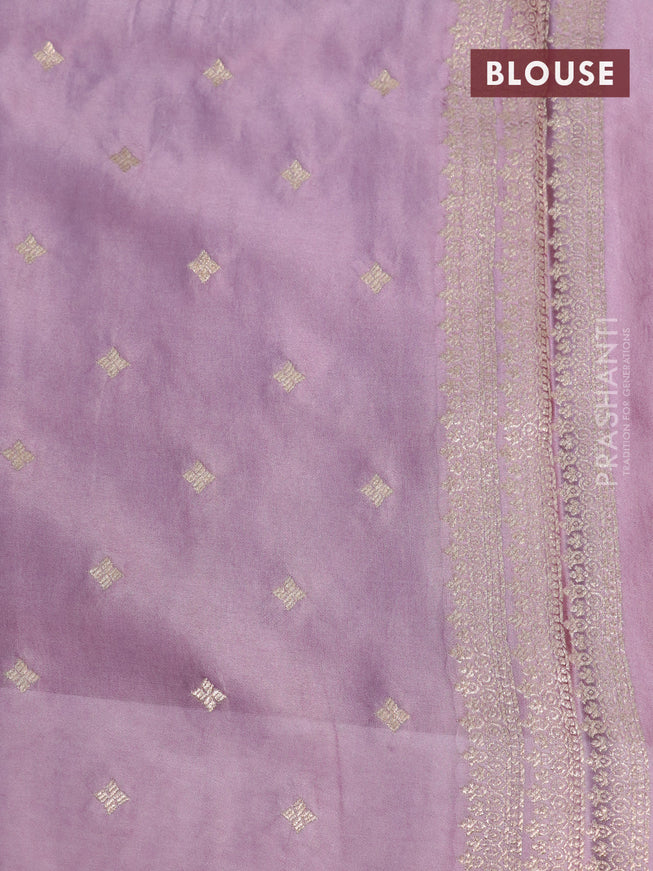 Mushru silk saree pastel purple with silver & gold zari woven buttas and zari woven butta border