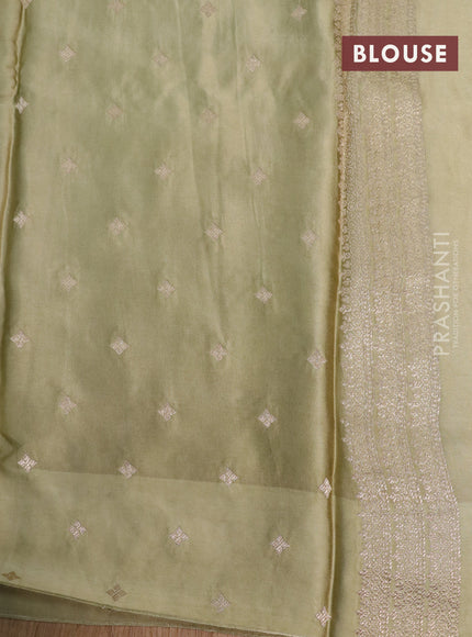 Mushru silk saree pastel green with silver & gold zari woven buttas and zari woven butta border