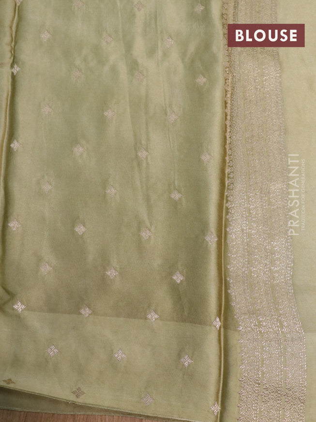 Mushru silk saree pastel green with silver & gold zari woven buttas and zari woven butta border