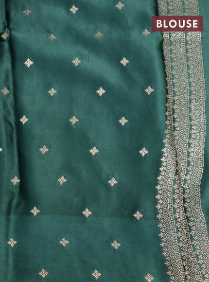 Mushru silk saree dark green with silver & gold zari woven buttas and zari woven butta border