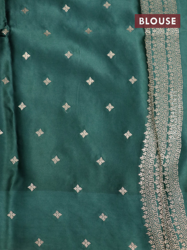 Mushru silk saree dark green with silver & gold zari woven buttas and zari woven butta border