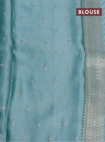 Mushru silk saree pastel blue with allover self emboss and zari woven butta border