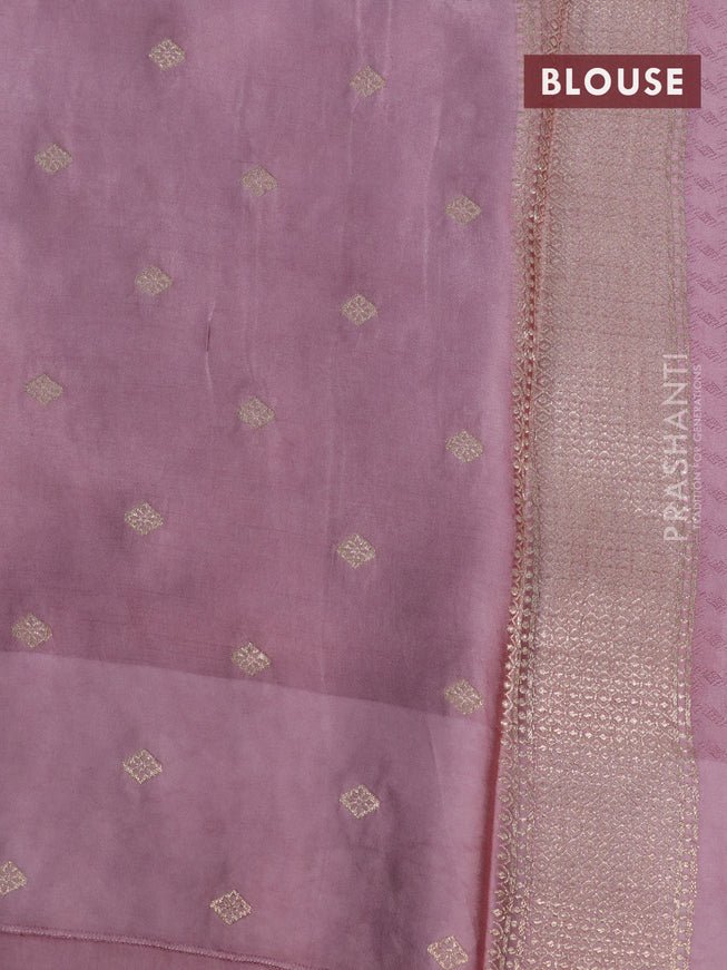 Mushru silk saree pastel pink with allover self emboss and zari woven butta border